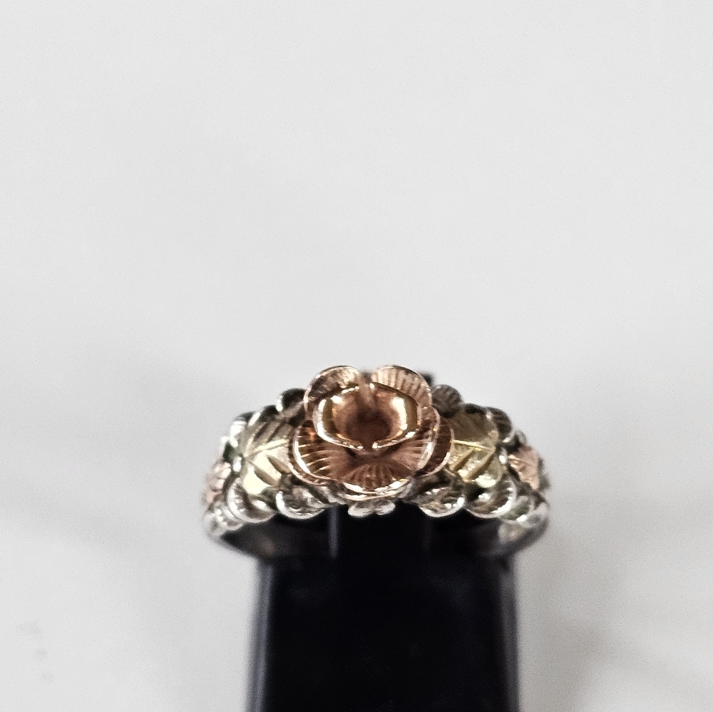 Black Hills Gold Rose Design 12k/925 Multicolor Ring Size 6.5 - Picture 5 of 9